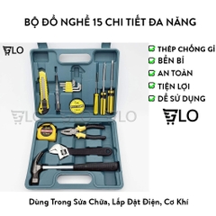 Bộ Đồ Nghề 15 Chi Tiết Đa Năng, Bộ Dụng Cụ Sửa Chữa Đa Năng Đồ Đạc Nhà, Điện, Xe Đầy Đủ Phụ Kiện Thông Dụng