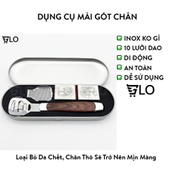 Dụng Cụ Chà Gót Chân, Mài, Tẩy Da Chết Inox Cao Cấp Kèm 10 Lưỡi Dao Cạo Thay Thế