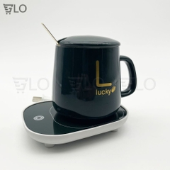 [Hỏa Tốc HCM] Bộ Cốc Ly Sứ Hâm Nóng Lucky Thông Minh Cao Cấp, Kèm Đế Điện Hâm Cafe, Sữa, Trà Tặng Kèm Thìa Mạ Vàng