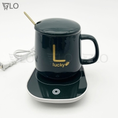 [Hỏa Tốc HCM] Bộ Cốc Ly Sứ Hâm Nóng Lucky Thông Minh Cao Cấp, Kèm Đế Điện Hâm Cafe, Sữa, Trà Tặng Kèm Thìa Mạ Vàng
