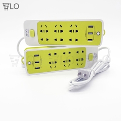 Ổ Cắm Điện Đa Năng Chống Giật 6 Lỗ Và Có 3 Cổng Sạc USB Màu Xanh Lá Cho Điện Thoại, Máy Tính Bảng
