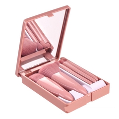 Bộ 5 Cọ Hồng Kèm Gương Trang Điểm Cao Cấp Mini