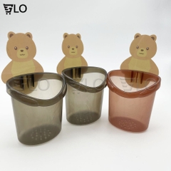 Cốc Ly Đựng Bàn Chải Đánh Răng Hình Gấu Nâu Dán Tường Dễ Thương - Nhựa ABS Cao Cấp, Tiện Lợi, Chống Đọng Nước