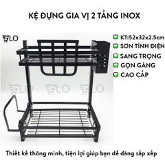 Kệ Đựng Gia Vị 2 Tầng Inox Kích thước 52x32x2.5cm Phủ Sơn Tĩnh Điện Mẫu Mới Để Bàn Cao Cấp