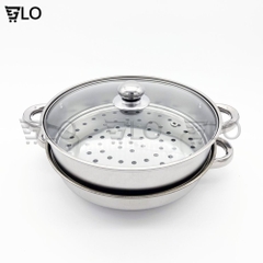 Nồi Hấp Xửng 2 Tầng Inox Mặt Kính Cao Cấp 28cm