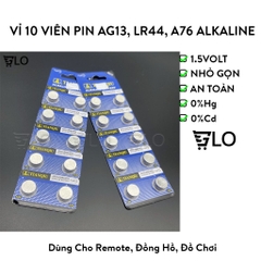 1 Vỉ 10 Viên Pin AG13, LR44, A76 Alkaline - Nhỏ Gọn, Bền Lâu, Đáng Tin Cậy