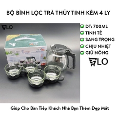 Bộ Bình Lọc Trà 700ml Thủy Tinh Kèm 4 Ly Tiện Dụng