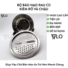Bộ Bào Nạo Rau Củ Kiêm Rổ Và Chậu Inox Cao Cấp Đa Năng