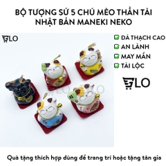 Bộ Tượng Sứ 5 Chú Mèo Thần Tài Nhật Bản Maneki Neko Mini May Mắn
