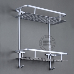 Kệ Nhà Tắm 2 Tầng Có 2 Móc Bằng Nhôm, Cố Định Vào Tường Bằng Ốc Vít