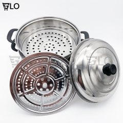 Nồi Hấp Bánh Bao, Cơm, Xôi, Bánh Flan Inox 3 Tầng Dùng Được Bếp Từ