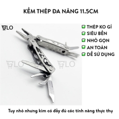 Kềm Thép Đa Năng 11.5cm, Gồm Tua Vít, Cưa, Dao, Dũa, Dùi, Mở Nắp Chai,..., Nhỏ Gọn Phù Hợp Đi Phượt