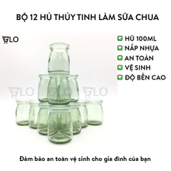 Combo 12 Hủ Đựng Sữa Chua Thủy Tinh 100ml Nắp Nhựa, Hũ Đựng Gia Vị, Chưng Yến