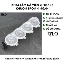 Khay Làm Đá Viên Whiskey Khuôn Tròn 4 Ngăn Tạo Hình Quả Cầu Pha Lê Đẹp Mắt
