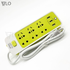 Ổ Cắm Điện Đa Năng Chống Giật 6 Lỗ Và Có 3 Cổng Sạc USB Màu Xanh Lá Cho Điện Thoại, Máy Tính Bảng