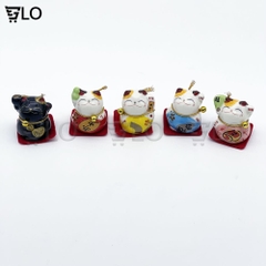 Bộ Tượng Sứ 5 Chú Mèo Thần Tài Nhật Bản Maneki Neko Mini May Mắn