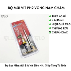 Bộ Mũi Vít PH2 Vòng Nam Châm Trợ Lực Gắn Mũi Bắt Vít Siêu Hít, Giúp Tăng Từ Tính Tiêu Chuẩn Châu Âu