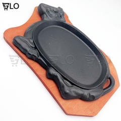 Chảo Gang Bò Bít Tết 28cm Kèm Đế Gỗ