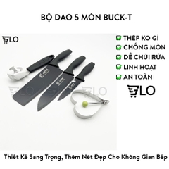 Bộ Dao 5 Món Buck-T Bằng Thép Không Gỉ Đen Nhám Cao Cấp