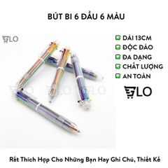 Bút Bi Đầu Tròn 6 Đầu 6 Màu Độc Đáo Tiện Dụng, Có Màu Đen, Đỏ, Xanh, Xanh Lá, Tím, Cam - Nhỏ Gọn, Đa Năng, Sáng Tạo