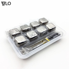 Hộp 8 Viên Đá Lạnh Inox Hình Vuông Không Tan Cooling Cubes Kèm 1 Gắp