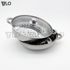 Nồi Hấp Xửng 2 Tầng Inox Mặt Kính Cao Cấp 28cm