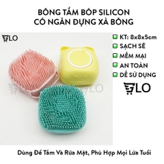 Bông Tắm Bóp Silicon Có Ngăn Đựng Xà Bông Hình Vuông