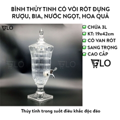[Hỏa Tốc HCM] Bình Thủy Tinh 3 Lít Có Vòi Rót Đựng Rượu, Tháp Bia, Nước Ngọt, Hoa Quả