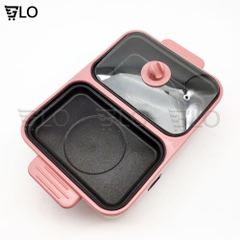 [Hỏa Tốc HCM] Bếp Điện Mini 2 Ngăn, Nồi Lẩu Nướng, Đế Chống Dính, Công Dụng 5 Trong 1