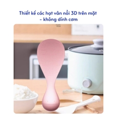 Môi Xới Cơm LẬT ĐẬT Cao Cấp Chịu Nhiệt, Tự Đứng Không Bị Đổ, Muôi Cơm Hạt Vân 3D Không Dính Cơm An Toàn Dễ Dử Dụng
