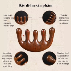 Lược Gỗ Đàn Hương Massage Đầu Cổ Vai Gáy, Kích Thích Tuần Hoàn Máu