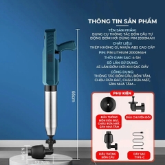Súng Thông Tắc Bồn Cầu Pin Tự Động Bơm, Dụng Cụ Thông Cống, Bồn Rửa Mặt, Bồn Rửa Chén Áp Suất Nén Tới 8kg Tiện Lợi
