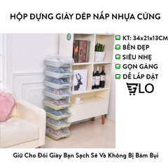 Hộp Đựng Giày Dép Nắp Nhựa Cứng Trong Suốt Có Nắp Đậy Thoáng Khí, Size lớn Chịu Lực 4kg Kích Thước 34 x 21 x 13