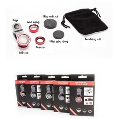 Ống Len Camera 001, Bộ Ống Kính 3 Trong 1 Gồm Kính Macro, Góc Rộng, Fisheye Cho Điện Thoại Thông Minh, Máy Tính Bảng