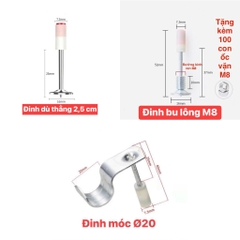 Gói 100 Đinh Hạt Nổ 7.3mm Các Loại Đinh Thẳng, Ren M8, Móc, Cho Súng Bắn Đinh, Máy Bắn Đinh Bê Tông