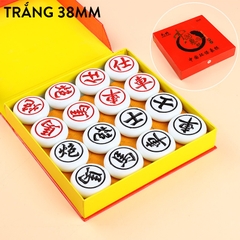 Cờ Tướng Cao Cấp Giả Ngọc Trắng Xanh Nhựa Melamin Nguyên Khối Kèm Bàn Cờ Da PU Size 38-48mm