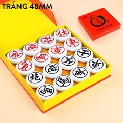 Cờ Tướng Cao Cấp Giả Ngọc Trắng Xanh Nhựa Melamin Nguyên Khối Kèm Bàn Cờ Da PU Size 38-48mm