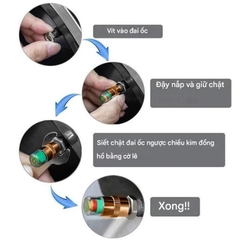 Bộ 4 Van Cảnh Báo Áp Suất Lốp Lõi Đồng Xe Máy, Ô Tô, Theo Dõi Áp Suất Bánh Xe Với 3 Màu Kèm Con Tán Và Cờ Lê Lắp Ráp
