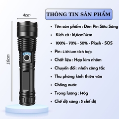 Đèn Pin Siêu Sáng Dùng Chip Led XHP50 Dùng Pin 26650 Dung Lượng Cao, Có Led Báo Dung Lượng Đèn Cầm Tay Cao Cấp