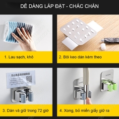 Móc Kẹp Inox Treo Chổi, Cây Lau Nhà Đa Năng Chịu Lực Đến 15kg, Không Cần Khoan, Có Keo Dán Kèm Theo