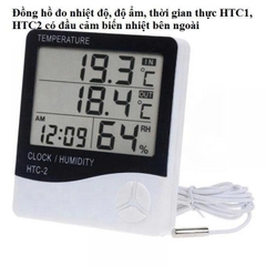 Nhiệt Ẩm Kế HTC-1/HTC-2, Máy Đo Nhiệt Độ, Độ Ẩm, Kiêm Đồng Hồ Báo Thức, Lịch Để Bàn Màn Hình LCD Có Kèm Pin