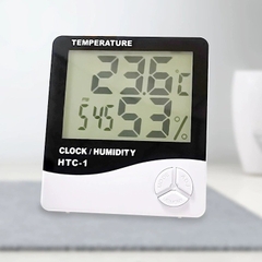 Nhiệt Ẩm Kế HTC-1/HTC-2, Máy Đo Nhiệt Độ, Độ Ẩm, Kiêm Đồng Hồ Báo Thức, Lịch Để Bàn Màn Hình LCD Có Kèm Pin