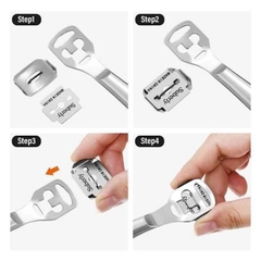 Dụng Cụ Chà Gót Chân, Mài, Tẩy Da Chết Inox Cao Cấp Kèm 10 Lưỡi Dao Cạo Thay Thế