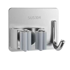 Móc Kẹp Inox Treo Chổi, Cây Lau Nhà Đa Năng Chịu Lực Đến 15kg, Không Cần Khoan, Có Keo Dán Kèm Theo