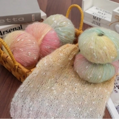 Len Mohair bông tuyết màu cầu vồng cuộn 50g