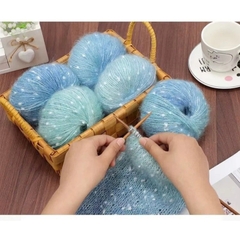 Len Mohair bông tuyết màu cầu vồng cuộn 50g