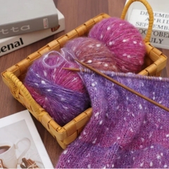 Len Mohair bông tuyết màu cầu vồng cuộn 50g