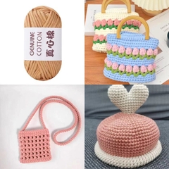 Sợi vải Genuine Cotton móc túi xách, balo...cỡ sợi 4mm cuộn 50g