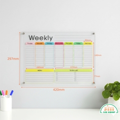 Bảng kế hoạch tháng/tuần 42x29.7cm mica 3mm in uv gắn nam châm A3
