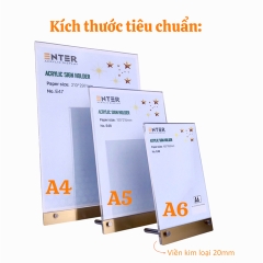 Kệ mica 1 mặt Enter E48 150x210mm liên kết bulon A5 đứng, Kệ menu nhà hàng, Standee mica để bàn, Bảng quét mã QR Code
